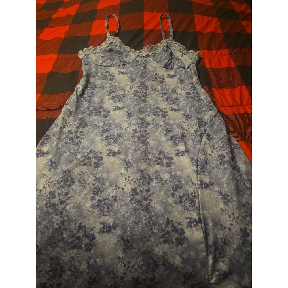 No Boundaries Retro Y2K Slip Dress Blue Floral Long With Side Slit